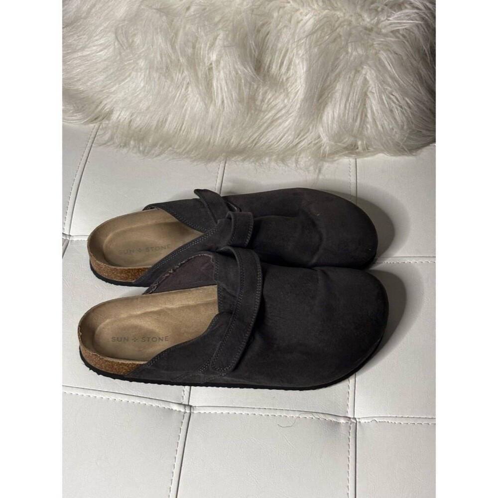 Men's Gray Suede Slip-On Mule with Adjustable Strap